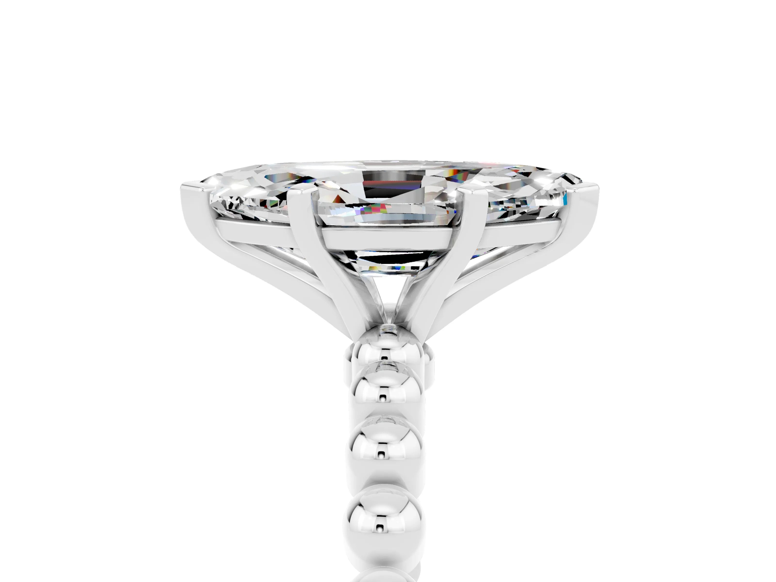 White gold Marquise Cut Moissanite Solitaire Ring with Beaded Band and Prong Setting_41