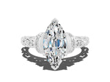 White gold Marquise Cut Moissanite Solitaire Ring with Filigree Band and Four-Prong Setting_24