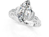 White gold Marquise Cut Moissanite Solitaire Ring with Filigree Band and Four-Prong Setting_25