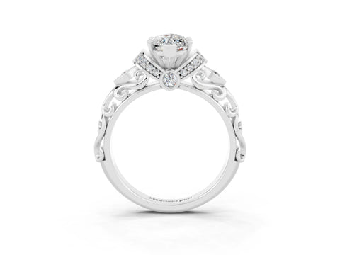 White gold Marquise Cut Moissanite Solitaire Ring with Filigree Band and Four-Prong Setting_27