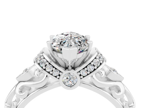 White gold Marquise Cut Moissanite Solitaire Ring with Filigree Band and Four-Prong Setting_28