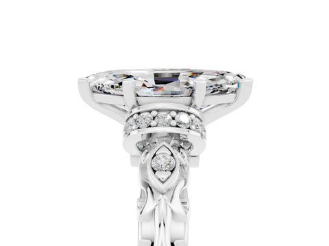 White gold Marquise Cut Moissanite Solitaire Ring with Filigree Band and Four-Prong Setting_29