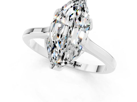 White gold Marquise Cut Moissanite Solitaire Ring with Flower Prong Setting and Classic Band_13