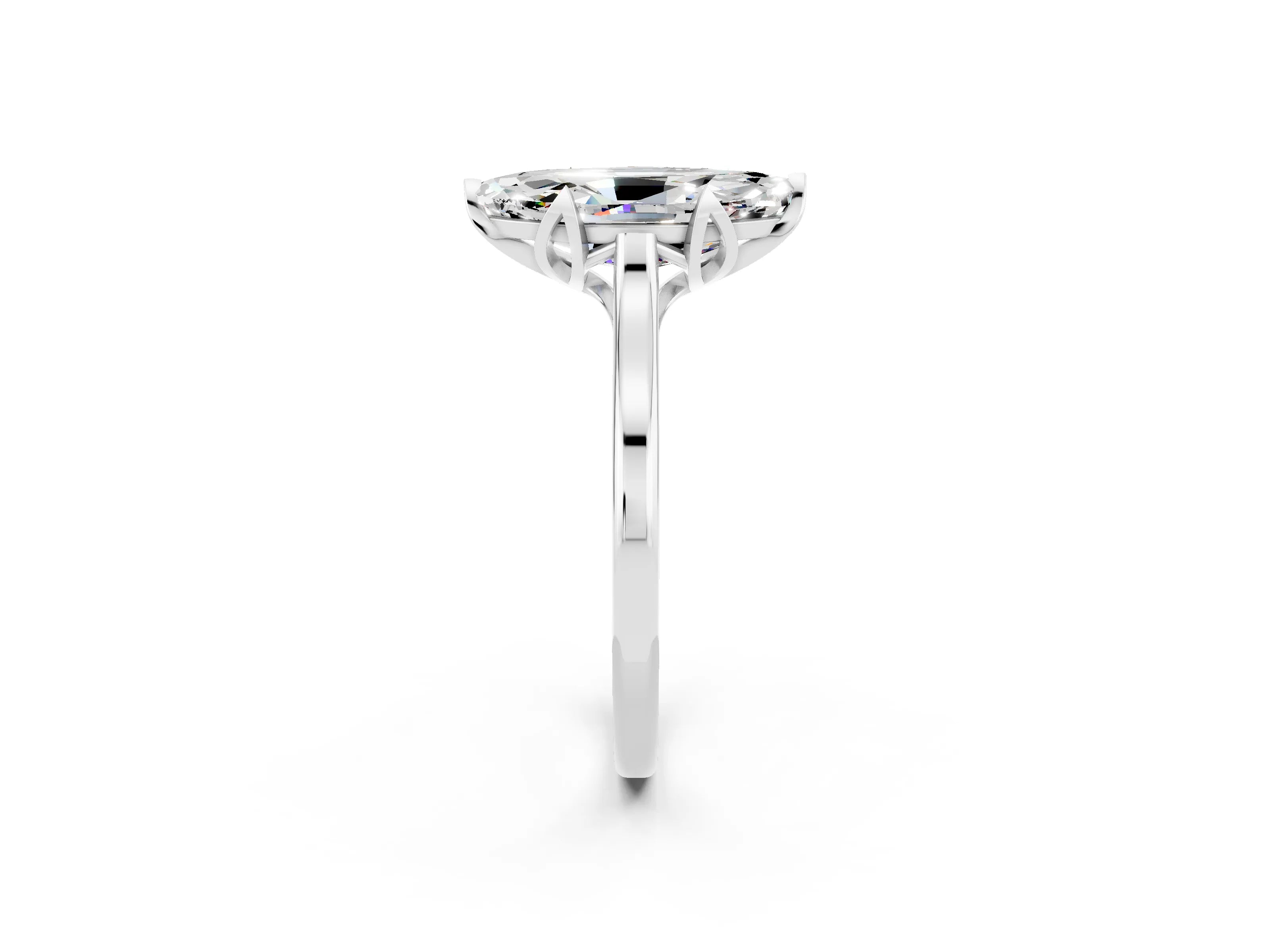 White gold Marquise Cut Moissanite Solitaire Ring with Flower Prong Setting and Classic Band_14