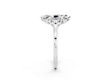 White gold Marquise Cut Moissanite Solitaire Ring with Flower Prong Setting and Classic Band_14