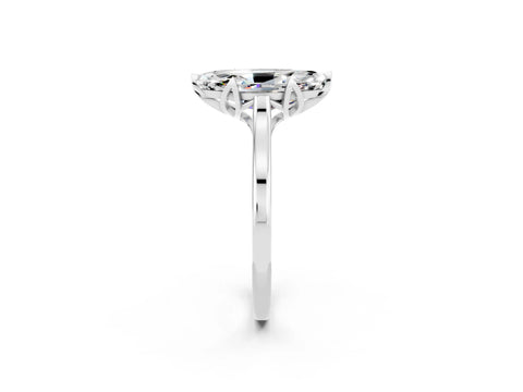 White gold Marquise Cut Moissanite Solitaire Ring with Flower Prong Setting and Classic Band_14