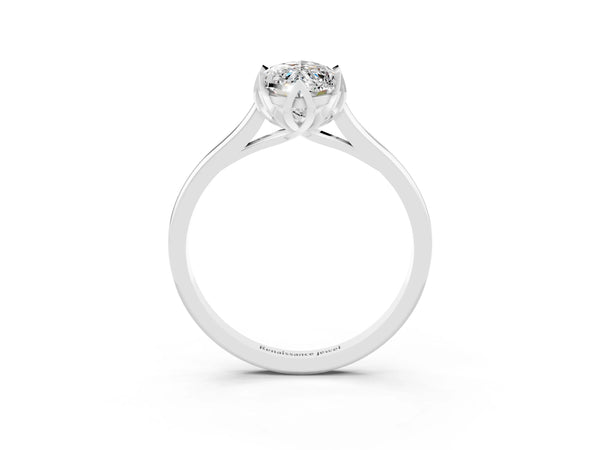 Platinum Marquise Cut Moissanite Solitaire Ring with Flower Prong Setting and Classic Band