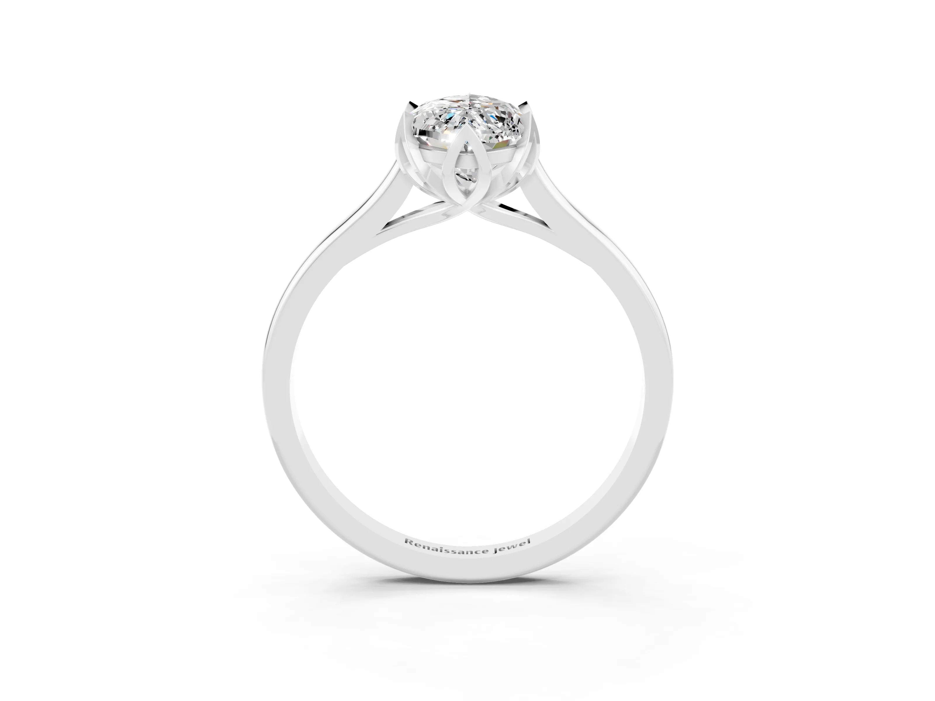White gold Marquise Cut Moissanite Solitaire Ring with Flower Prong Setting and Classic Band_15