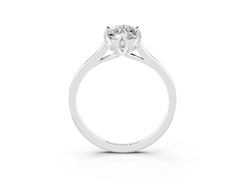 White gold Marquise Cut Moissanite Solitaire Ring with Flower Prong Setting and Classic Band_15
