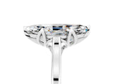 White gold Marquise Cut Moissanite Solitaire Ring with Flower Prong Setting and Classic Band_17