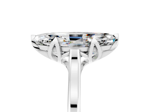 White gold Marquise Cut Moissanite Solitaire Ring with Flower Prong Setting and Classic Band_17