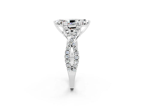 White gold Marquise Cut Moissanite Solitaire Ring with Four-Prong Setting and Twisted Pavé Band_2