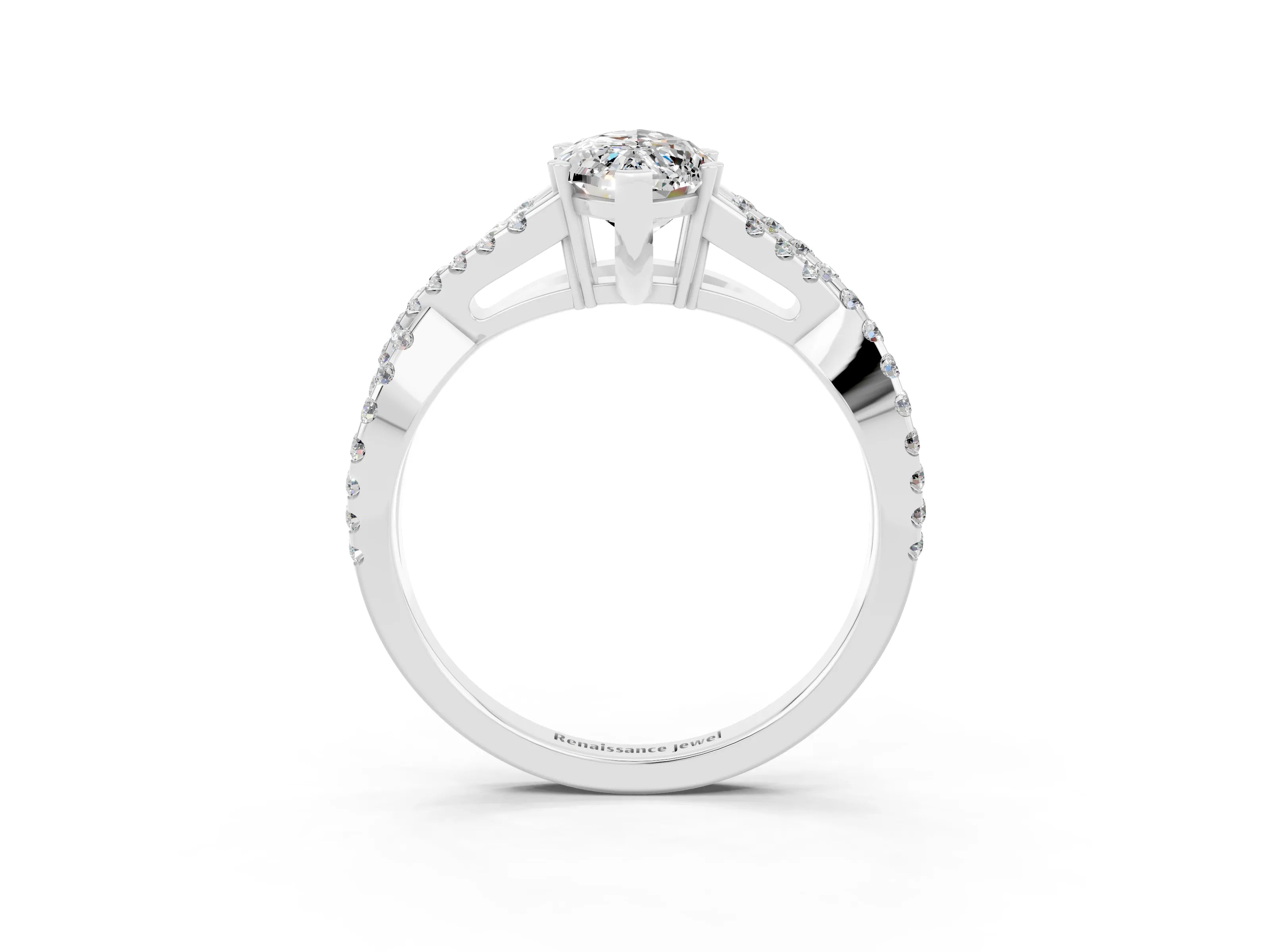 White gold Marquise Cut Moissanite Solitaire Ring with Four-Prong Setting and Twisted Pavé Band_3