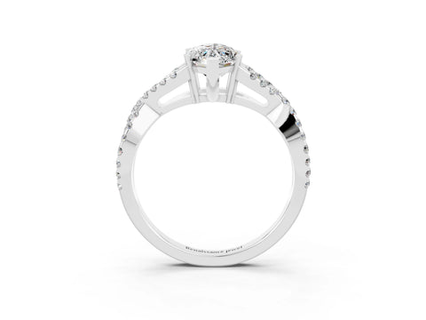 White gold Marquise Cut Moissanite Solitaire Ring with Four-Prong Setting and Twisted Pavé Band_3