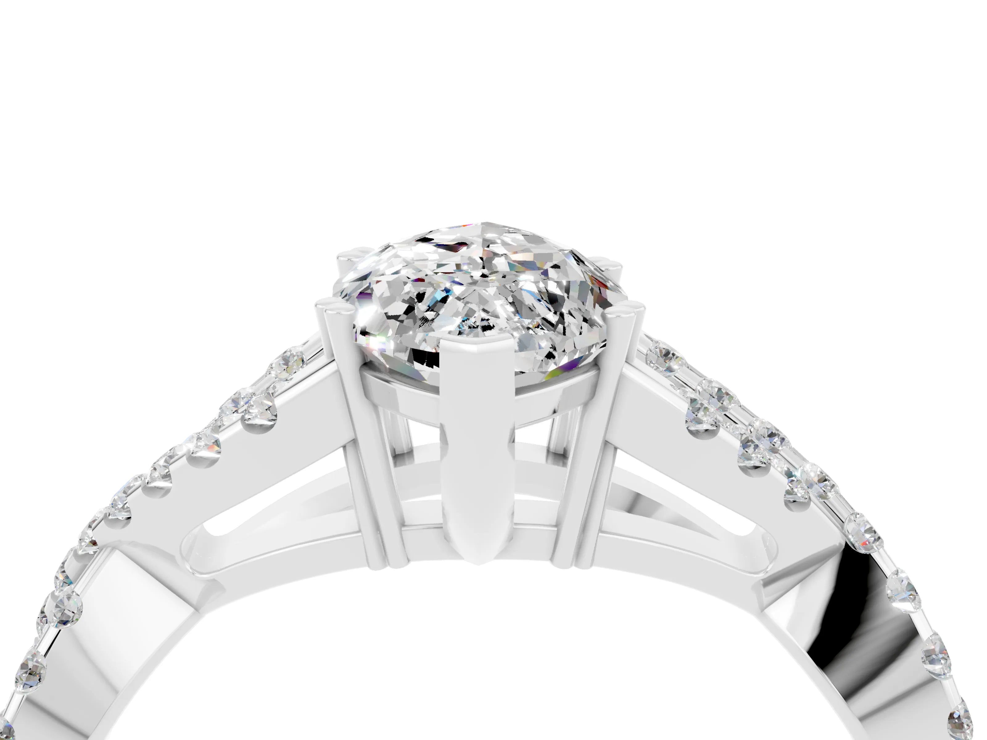 White gold Marquise Cut Moissanite Solitaire Ring with Four-Prong Setting and Twisted Pavé Band_4