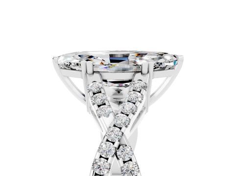 White gold Marquise Cut Moissanite Solitaire Ring with Four-Prong Setting and Twisted Pavé Band_5