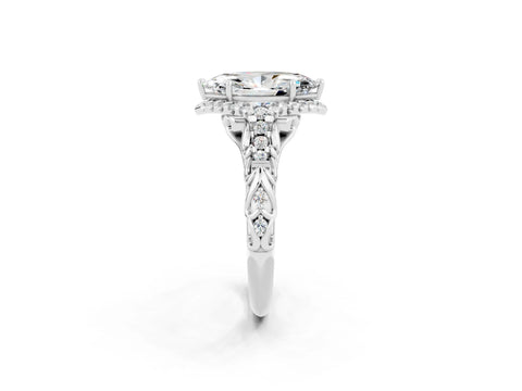 White gold Marquise Cut Moissanite Solitaire Ring with Hidden Halo and Pavé Band_14