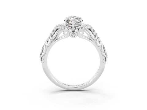 White gold Marquise Cut Moissanite Solitaire Ring with Hidden Halo and Pavé Band_15