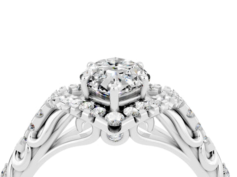 White gold Marquise Cut Moissanite Solitaire Ring with Hidden Halo and Pavé Band_16