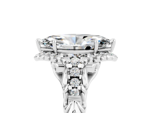 White gold Marquise Cut Moissanite Solitaire Ring with Hidden Halo and Pavé Band_17