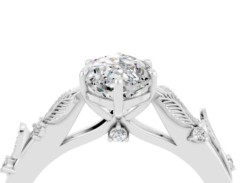 White gold Marquise Cut Moissanite Solitaire Ring with Leaf Motif Band and Four-Prong Setting_16