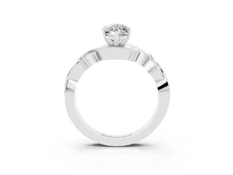 White gold Marquise Cut Moissanite Solitaire Ring with Milgrain Pavé Band and Four-Prong Setting_15