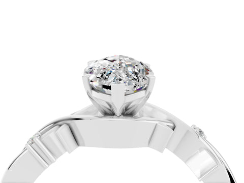 White gold Marquise Cut Moissanite Solitaire Ring with Milgrain Pavé Band and Four-Prong Setting_16