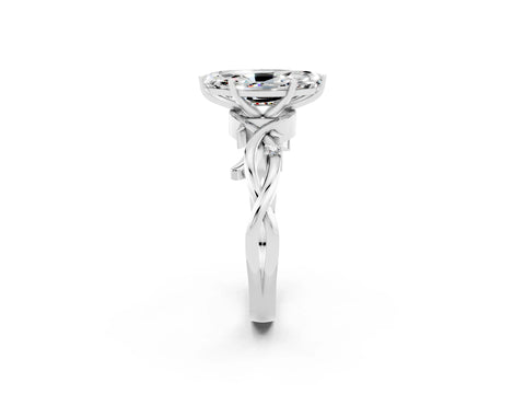 White gold Marquise Cut Moissanite Solitaire Ring with Milgrain Pavé Band and Four-Prong Setting_38