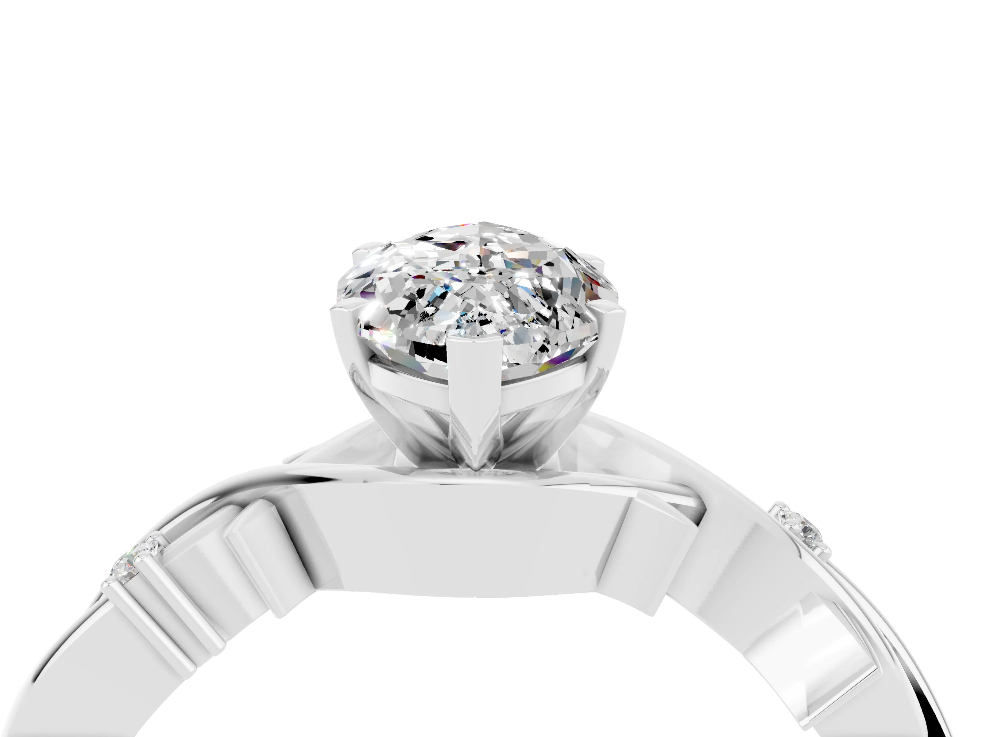White gold Marquise Cut Moissanite Solitaire Ring with Milgrain Pavé Band and Four-Prong Setting_40
