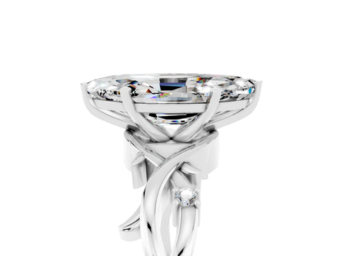 White gold Marquise Cut Moissanite Solitaire Ring with Milgrain Pavé Band and Four-Prong Setting_41