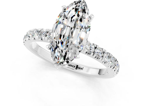 White gold Marquise Cut Moissanite Solitaire Ring with Pavé Accents and Four-Prong Setting_1