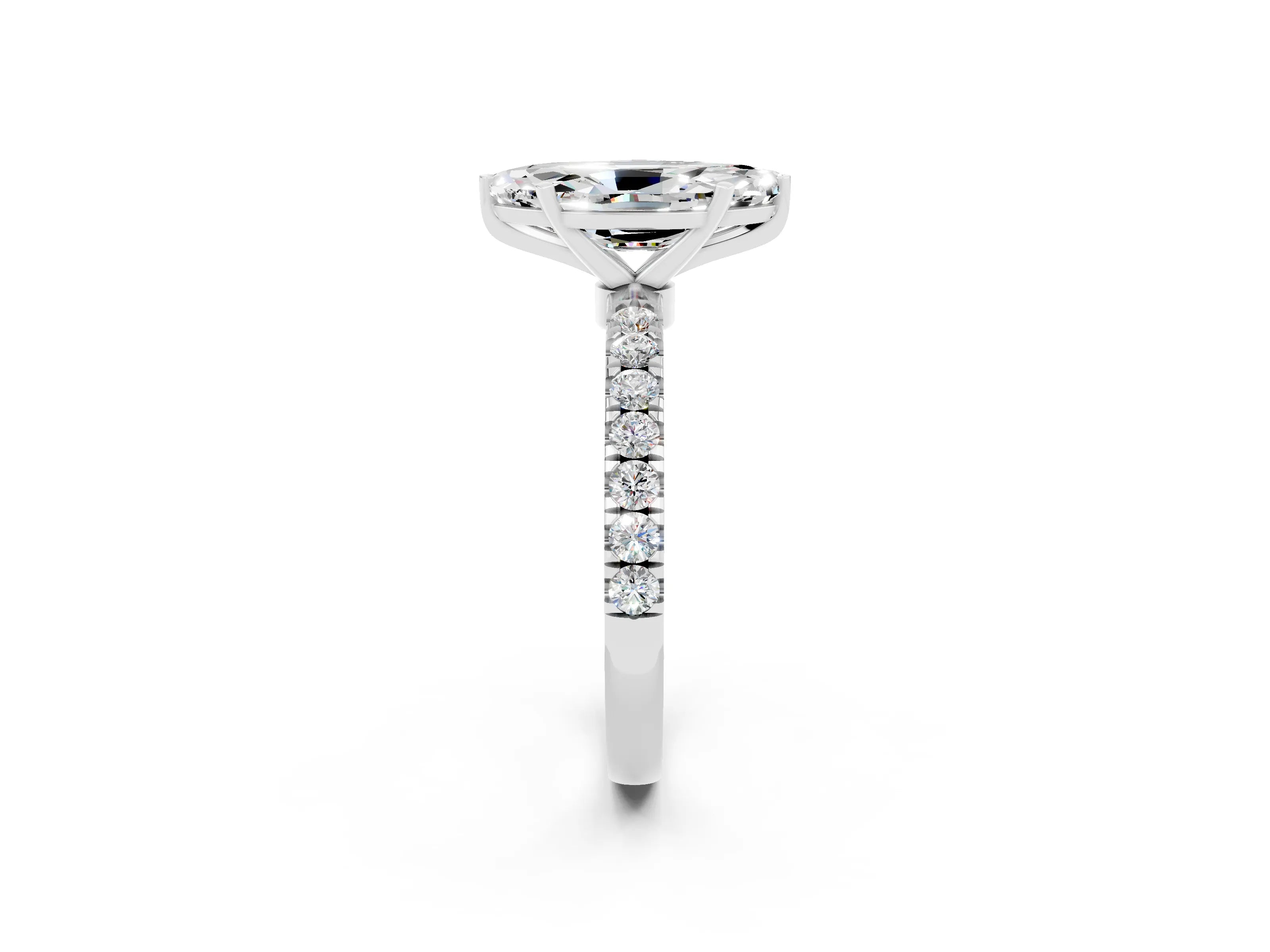 White gold Marquise Cut Moissanite Solitaire Ring with Pavé Accents and Four-Prong Setting_2