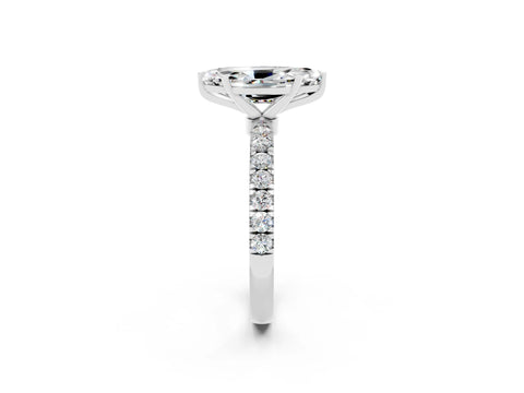 White gold Marquise Cut Moissanite Solitaire Ring with Pavé Accents and Four-Prong Setting_2