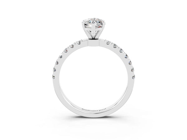 White gold Marquise Cut Moissanite Solitaire Ring with Pavé Accents and Four-Prong Setting