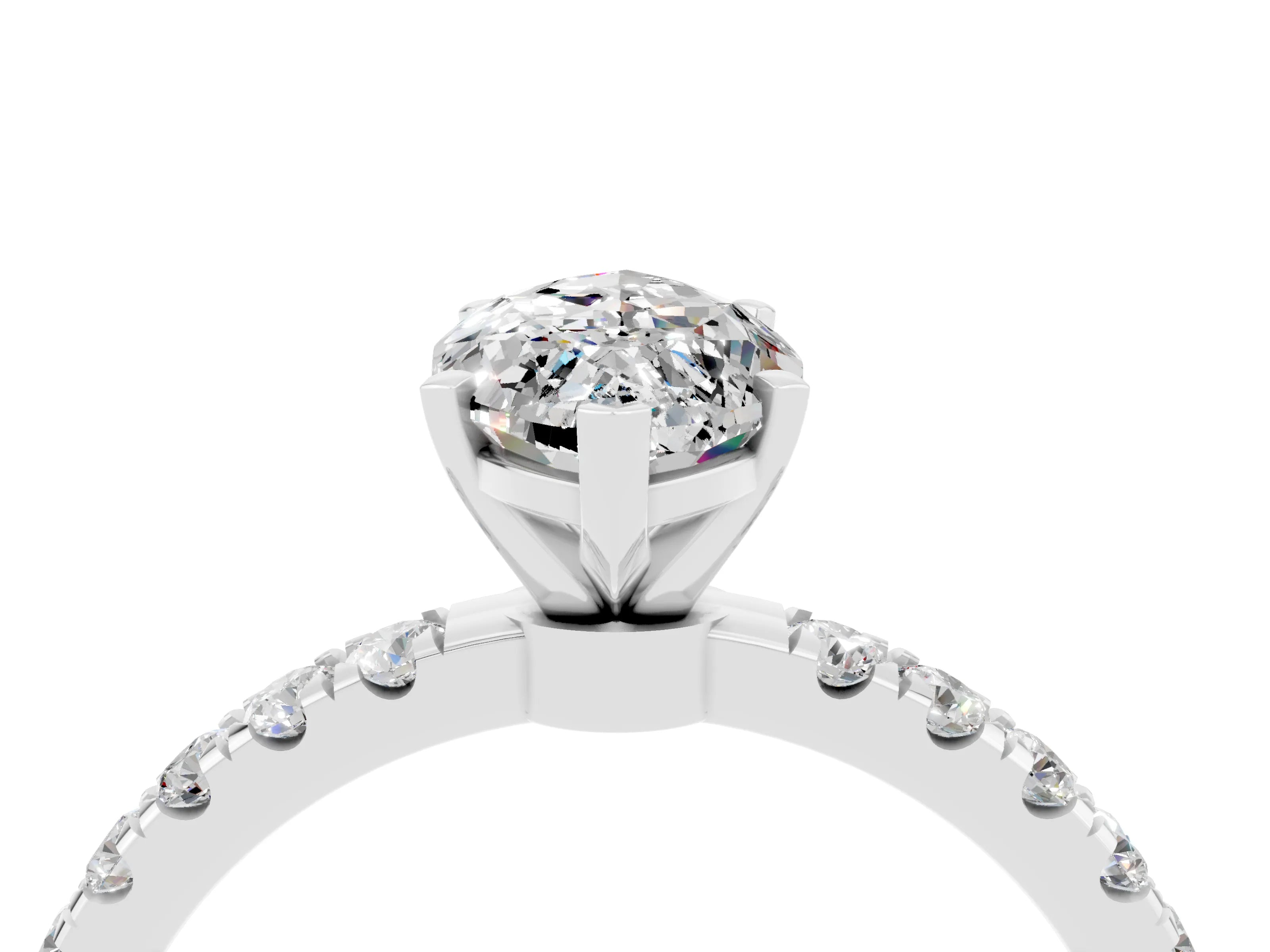 White gold Marquise Cut Moissanite Solitaire Ring with Pavé Accents and Four-Prong Setting_4