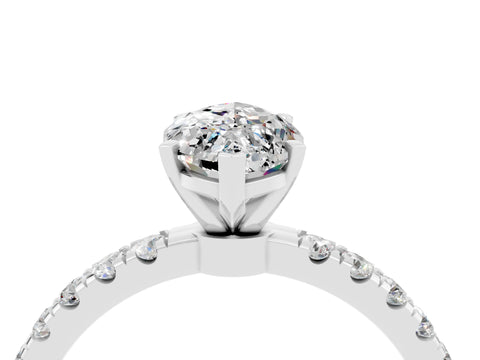 White gold Marquise Cut Moissanite Solitaire Ring with Pavé Accents and Four-Prong Setting_4