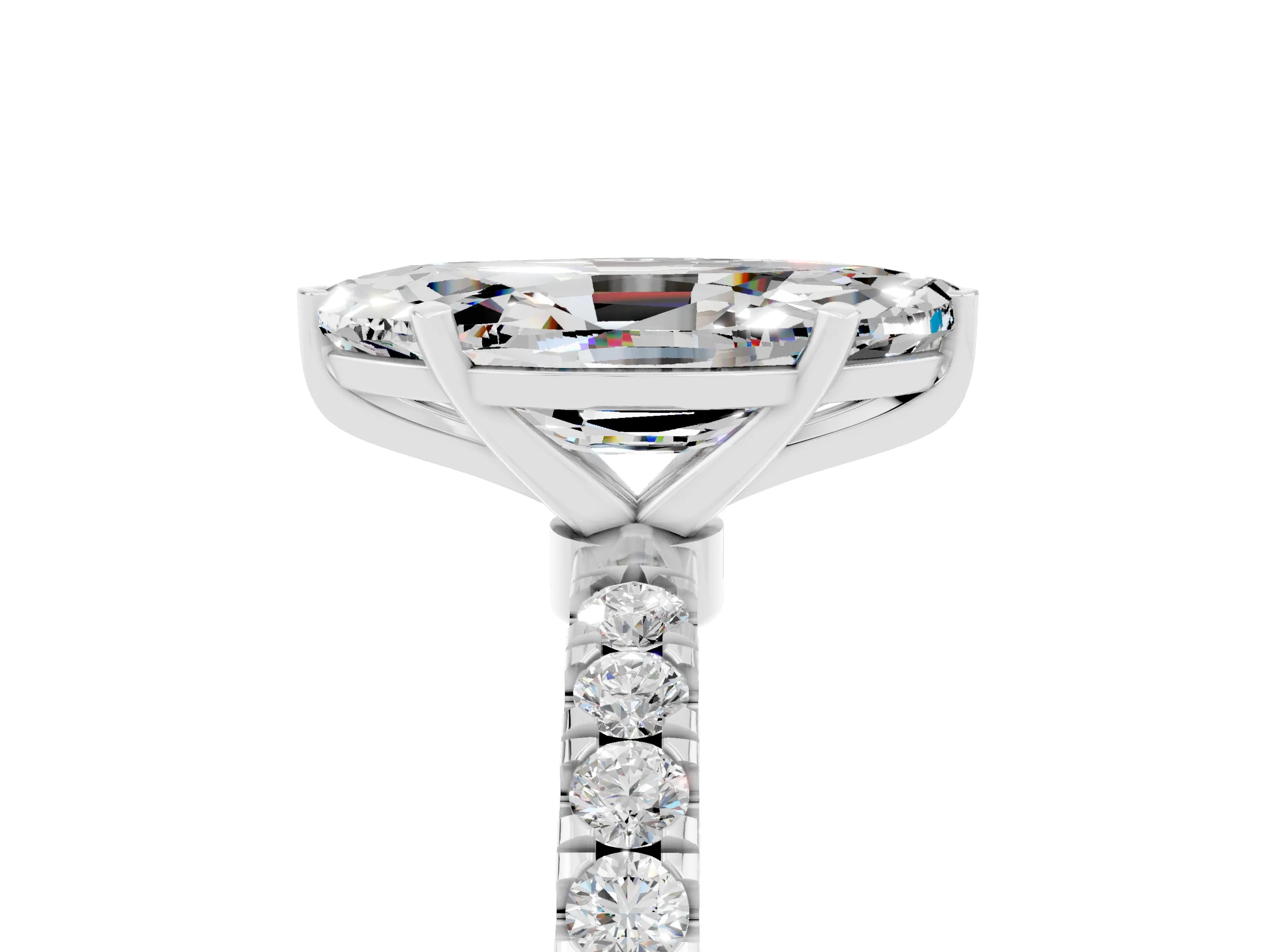 White gold Marquise Cut Moissanite Solitaire Ring with Pavé Accents and Four-Prong Setting_5