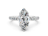 White gold Marquise Cut Moissanite Solitaire Ring with Pavé Accents and Four-Prong Setting
