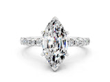 White gold Marquise Cut Moissanite Solitaire Ring with Pavé Band and Four-Prong Setting_24
