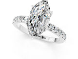 White gold Marquise Cut Moissanite Solitaire Ring with Pavé Band and Four-Prong Setting_25