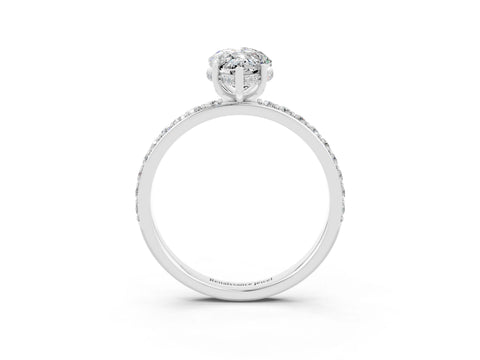 White gold Marquise Cut Moissanite Solitaire Ring with Pavé Band and Hidden Halo_3