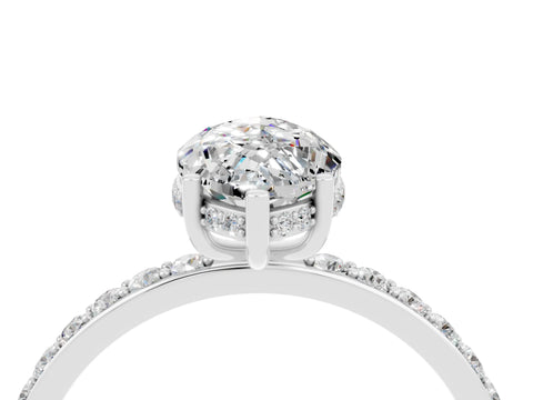 White gold Marquise Cut Moissanite Solitaire Ring with Pavé Band and Hidden Halo_4