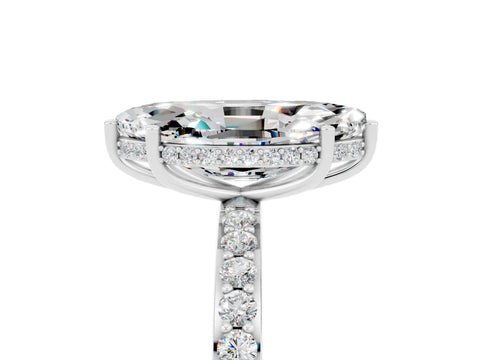 White gold Marquise Cut Moissanite Solitaire Ring with Pavé Band and Hidden Halo_5