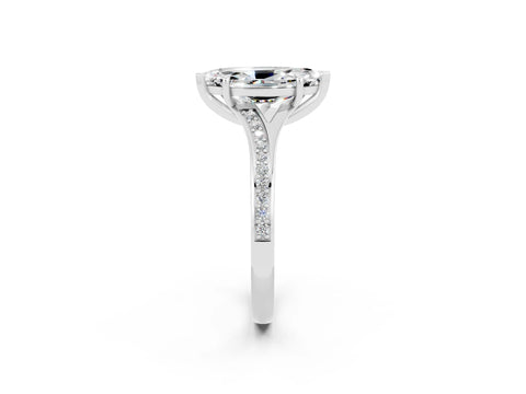 White gold Marquise Cut Moissanite Solitaire Ring with Pavé Band and Prong Setting_14