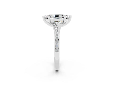 White gold Marquise Cut Moissanite Solitaire Ring with Pavé Band and Prong Setting_2