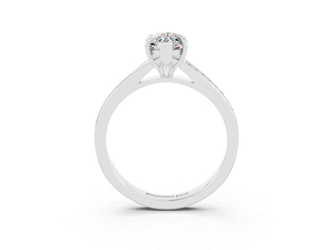 White gold Marquise Cut Moissanite Solitaire Ring with Pavé Band and Prong Setting_3