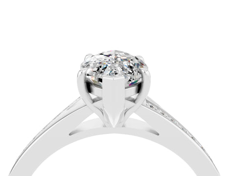 White gold Marquise Cut Moissanite Solitaire Ring with Pavé Band and Prong Setting_4