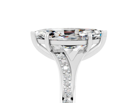 White gold Marquise Cut Moissanite Solitaire Ring with Pavé Band and Prong Setting_5