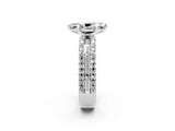 White gold Marquise Cut Moissanite Solitaire Ring with Pavé and Channel Set Band_2