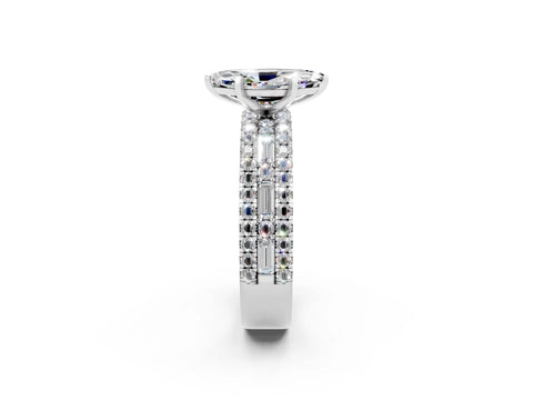 White gold Marquise Cut Moissanite Solitaire Ring with Pavé and Channel Set Band_2
